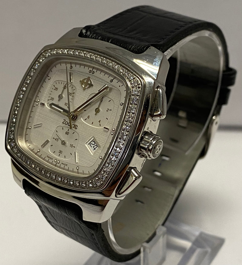 ZODIAC Jumbo Chronograph w/ Factory Diamond Bezel Men's Watch - $10K APR w/ COA! APR57