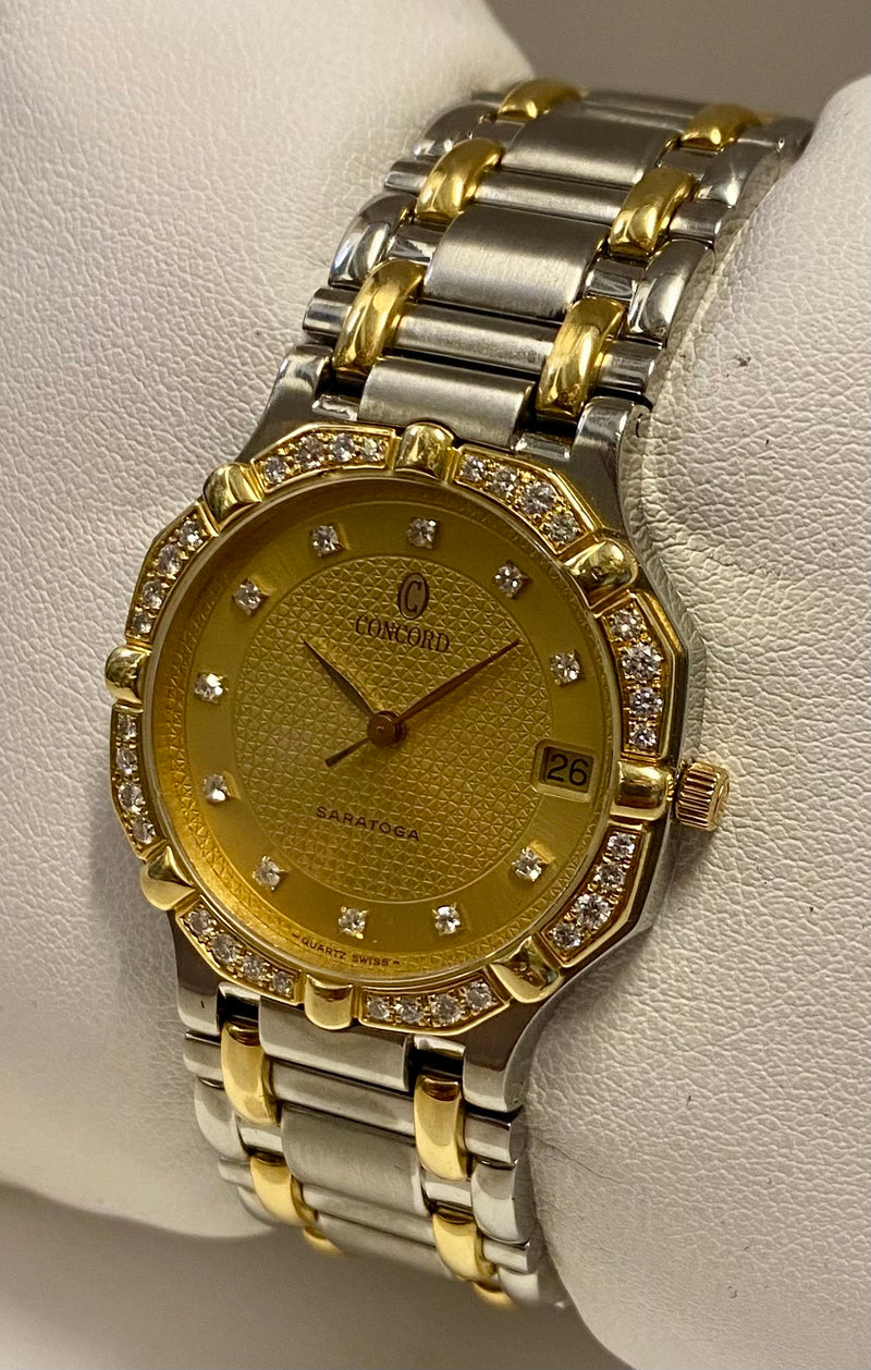 CONCORD Saratoga Two-Tone Stainless Steel & 18K Yellow Gold Watch w/ 43 Factory Diamonds! - $15K APR Value w/ CoA! ✓ APR 57