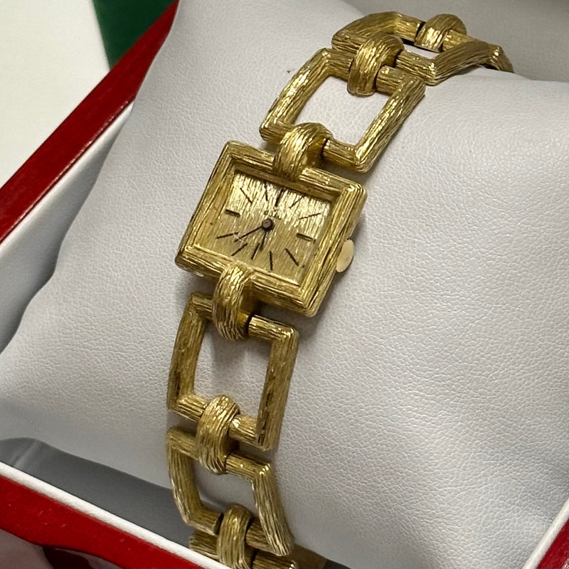 EBEL Extremely Rare Vintage 1940s 18K Yellow Gold Bark Style Square Chain Watch - $22K Appraisal Value! ✓ APR 57