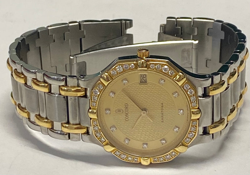 CONCORD Saratoga Two-Tone Stainless Steel & 18K Yellow Gold Watch w/ 43 Factory Diamonds! - $15K APR Value w/ CoA! ✓ APR 57