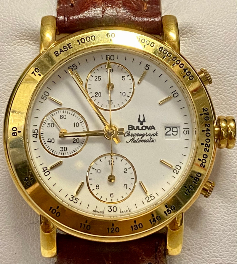 BULOVA Vintage 1980's Collectible Automatic Gemini Valjoux Chronograph in 18K Yellow Gold - $20K Appraisal Value! ✓ APR57