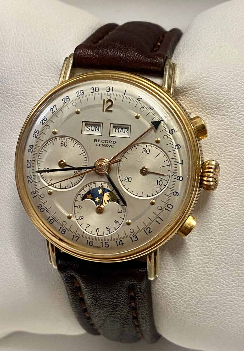 RECORD GENEVE Chronograph Mechanical 18K Rose Gold Wristwatch - $30K APR w/ COA! APR57