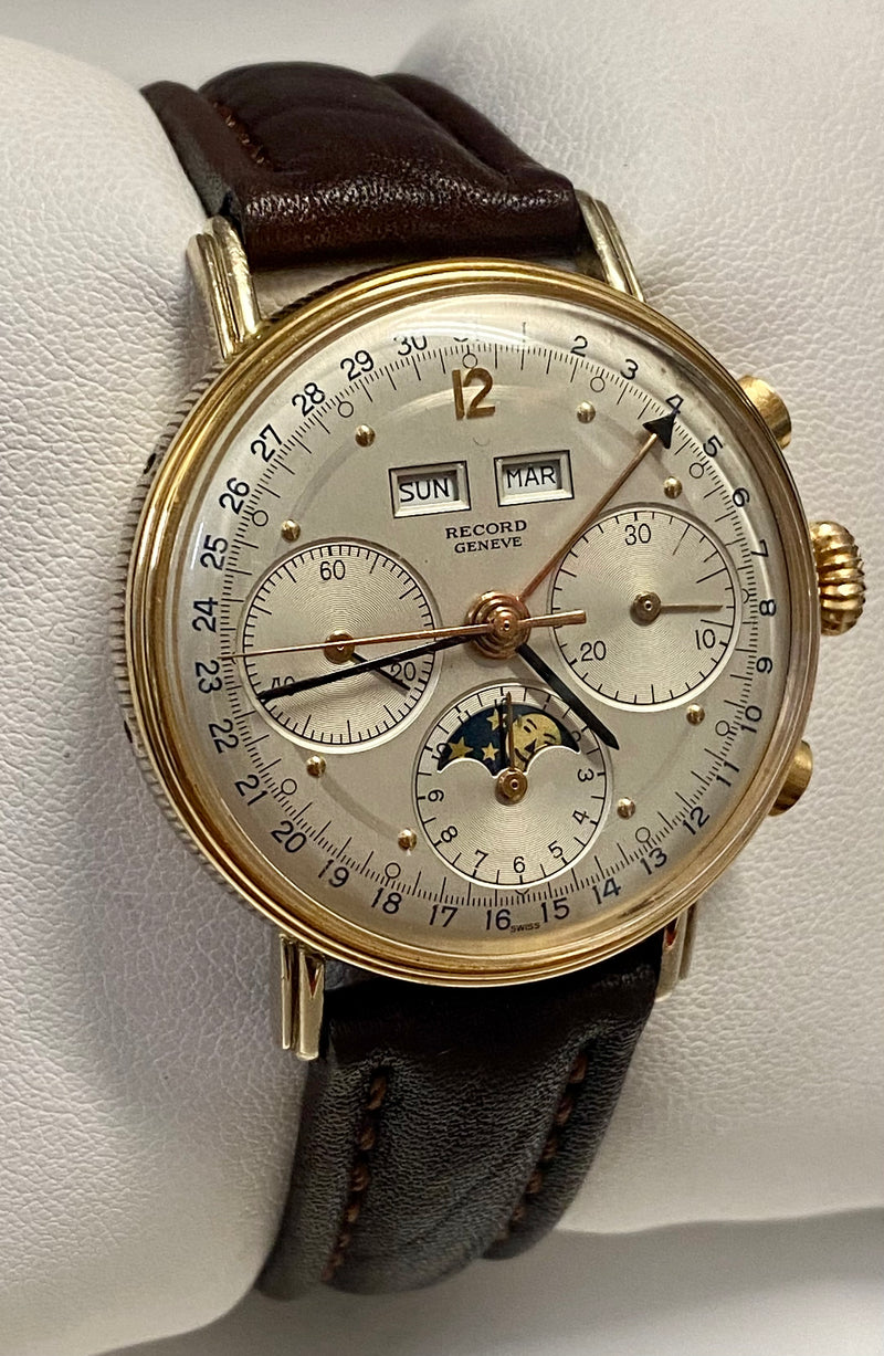 RECORD GENEVE Chronograph Mechanical 18K Rose Gold Wristwatch - $30K APR w/ COA! APR57