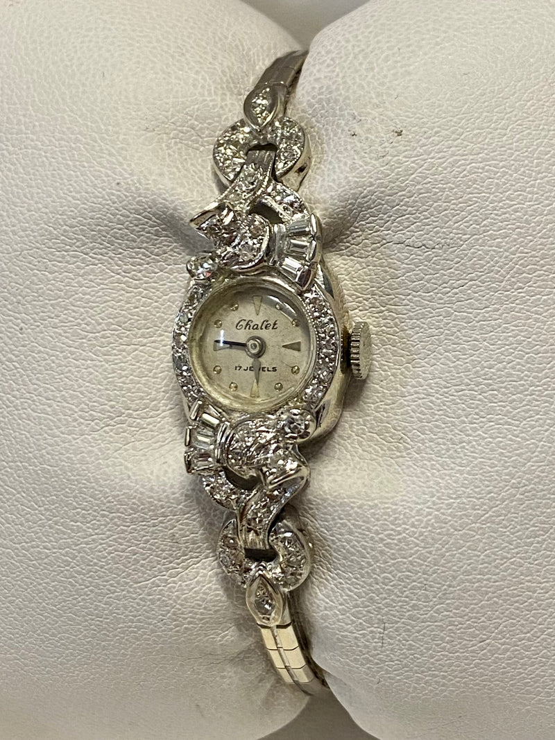 CHALET Vintage 1940's Solid White Gold Approx. 44 Diamonds Watch-$20K APR w/COA! APR57