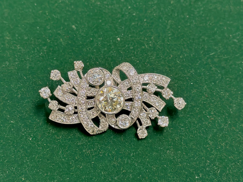 1920s STUNNING WHITE GOLD PIN/PENDANT W/ DIAMONDS HAND ENGRAVED - $100k APR wCoA APR57