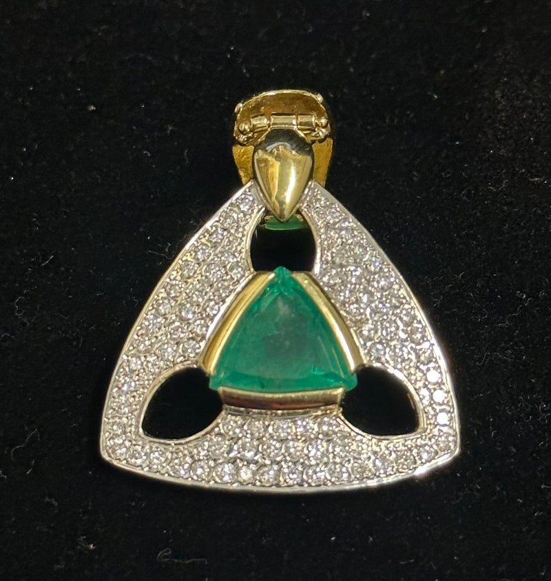 Elegant Triangular 18KYG Emerald and Diamonds Designer Pendant - $40K APR w/ CoA APR57