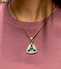 Elegant Triangular 18KYG Emerald and Diamonds Designer Pendant - $40K APR w/ CoA APR57