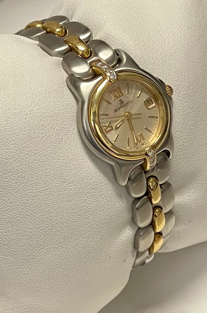 BERTOLUCCI Ladies' 8 Diamonds Stainless Steel W/ 18K Gold Watch-$15K APR w/ COA! APR57