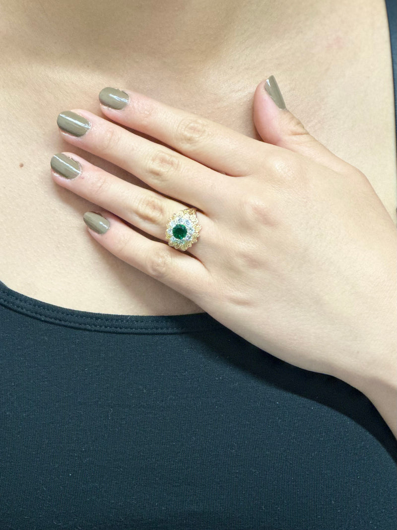VanCleef & Arpels Style Ring w/Faux Diamonds & Emerald-Style Stone-$4K APR w/CoA APR57