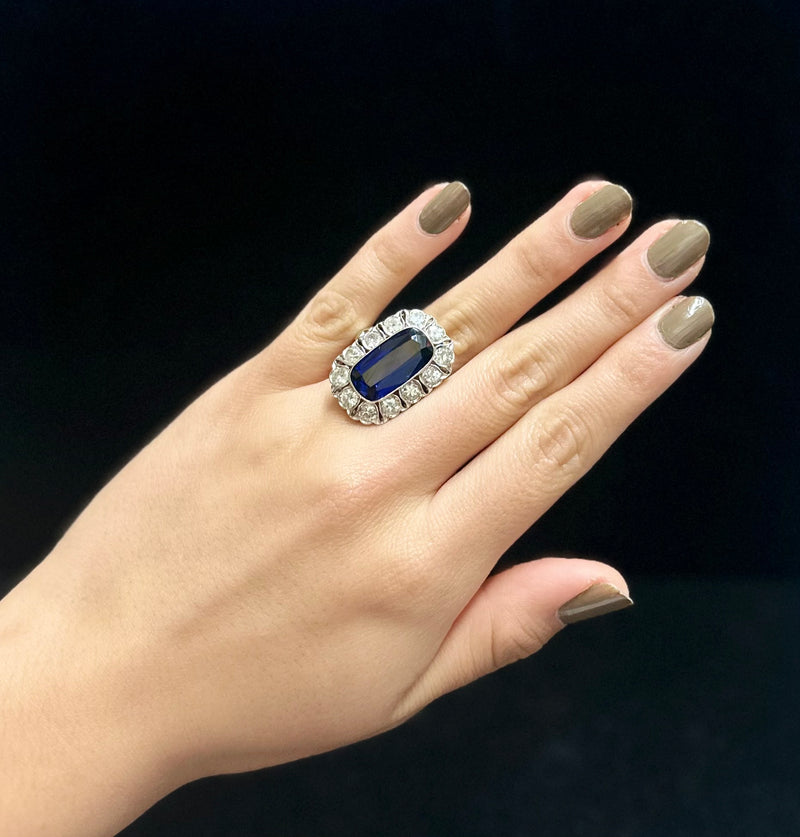 1920s Design, Antique-Style Diamond and Sapphire-Style WG Ring -$40K APR w/ CoA! APR57