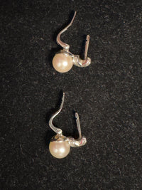 Elegant Solid WG Earrings w/ Pearl & Diamonds and Unique CJ Stamp -$5K APR w/CoA APR57