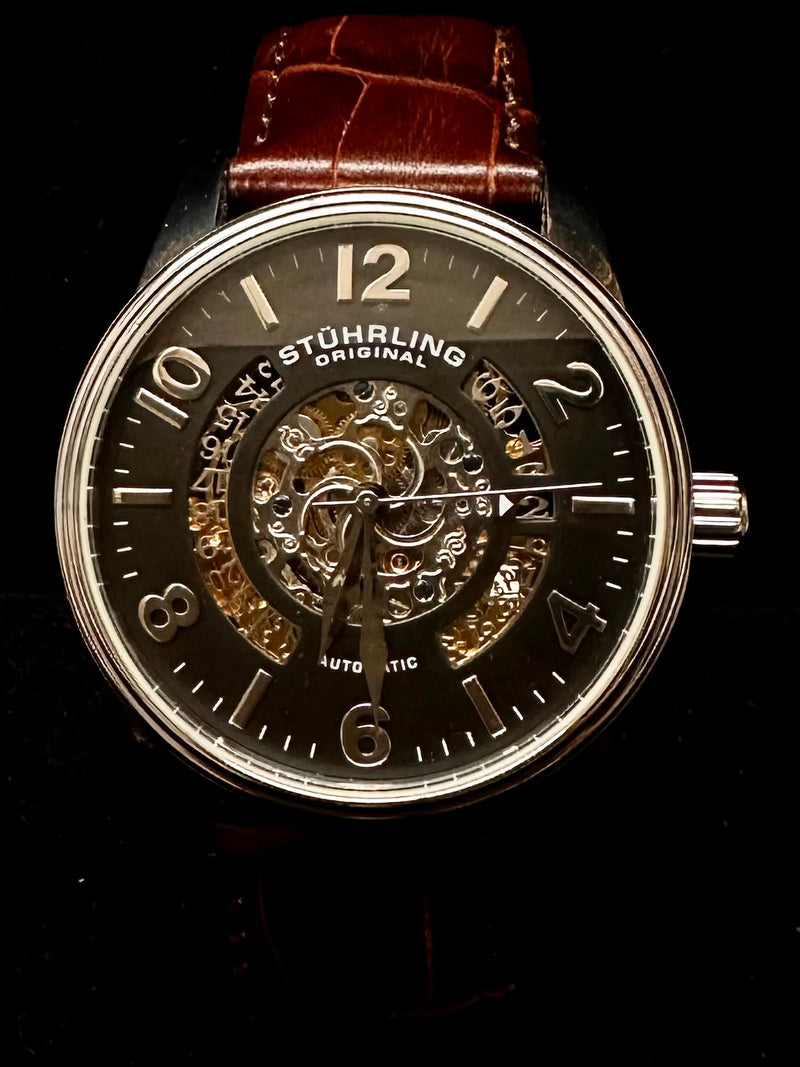 STUHRLING Stainless Steel Wristwatch with Rare Skeleton Front & Back - $3K APR Value w/ CoA! APR57