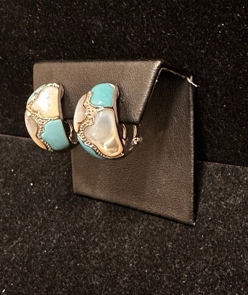 Designer WG Earrings with Diamonds, Turquoise & Mother of Pearl - $6K APR w/CoA! APR57