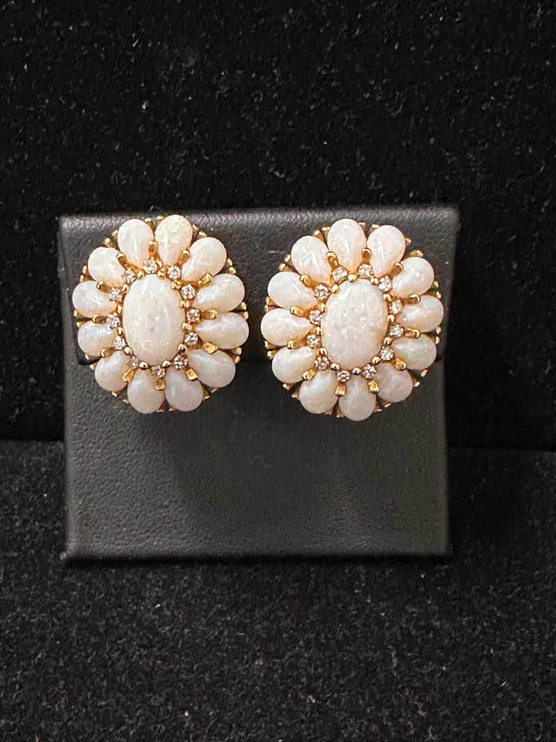 Opulent 18K Yellow & White Gold Earrings with Opals & Diamonds - $30K APR w/ CoA APR57