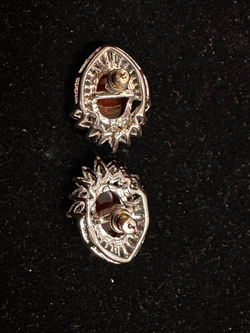 Elegant St Silver Earrings with Ruby Cabochon and Faux Diamonds - $3K APR w/ CoA APR57
