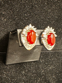 Elegant St Silver Earrings with Ruby Cabochon and Faux Diamonds - $3K APR w/ CoA APR57