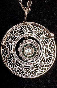Elegant Antique Diamonds and Emeralds Filigree Pendant Necklace - $60K APR w/CoA APR57