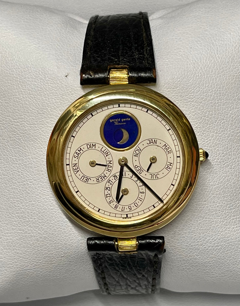 GERLAD GENTA Men's Large Wristwatch with Perpetual Calendar & Moon Phase in 18K Yellow Gold - $50K VALUE APR 57