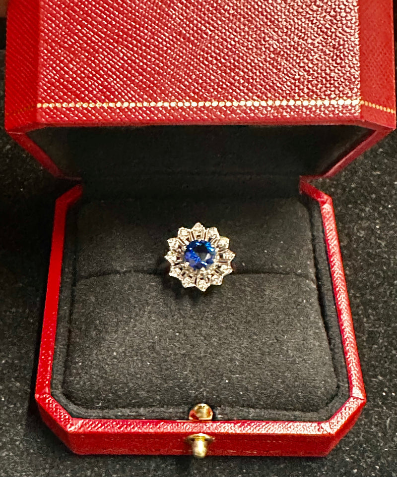 1930s Victorian Style 14K White Gold Sapphire and Diamond Ring - $10K APR w/ CoA APR57