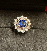 1930s Victorian Style 14K White Gold Sapphire and Diamond Ring - $10K APR w/ CoA APR57