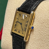 Rare CARTIER Gold Tone Tank Vermeil Argent Vintage Men's Watch - $8K APR w/ COA! APR57