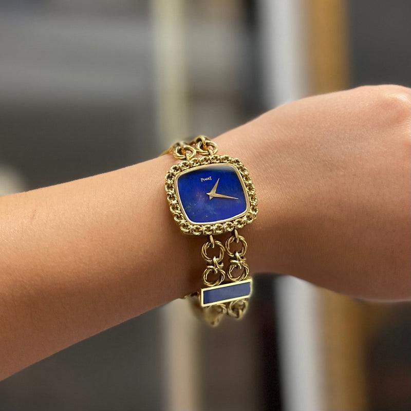 PIAGET Rectangular 18K Yellow Gold & Lapis Lazuli Lady's Watch- $80K APR w/ COA! APR 57