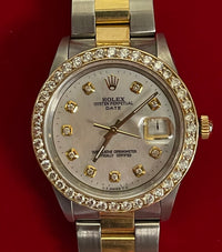 ROLEX Date Stainless Steel &18K Gold Watch w/ Diamond Bezel - $40K APR Value w/ CoA! APR 57