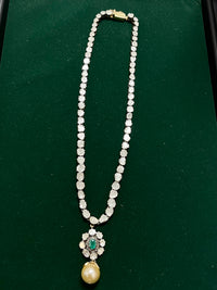 LADIES ANTIQUE EMERALD AND DIAMOND NECKLACE 18K YG AND SILVER - $60k APR w/ CoA! APR57