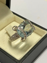 Ring Unique 18K WG w/ 66 Diamonds and 1 Large Aquamarine Top - $20K APR w/ CoA!! APR57