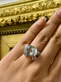 Ring Unique 18K WG w/ 66 Diamonds and 1 Large Aquamarine Top - $20K APR w/ CoA!! APR57