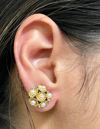 Buccellati-style Solid Yellow Gold with Pearls Floral Clip On Earrings - $10K Appraisal Value w/ CoA! } APR57