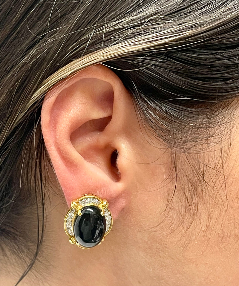 Unique Designer 18K Yellow Gold with Diamonds & Black Onyx Earrings - $8K Appraisal Value w/CoA} APR 57