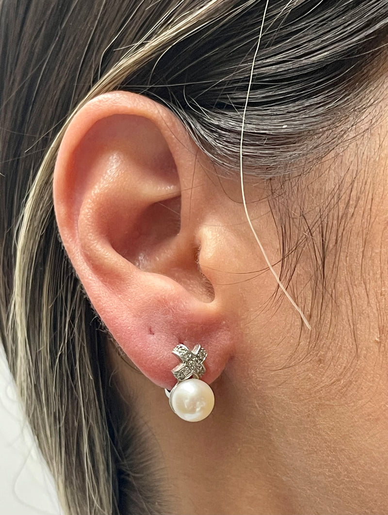 Elegant Solid WG Earrings w/ Pearl & Diamonds and Unique CJ Stamp -$5K APR w/CoA APR57