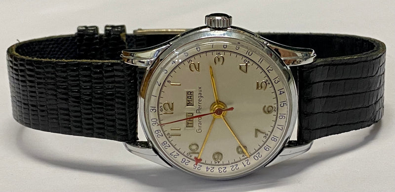 GIRARD PERREGAUX Vintage 1940's SS w/ Date-Month & Silver Dial- $10K APR w/ COA! APR 57