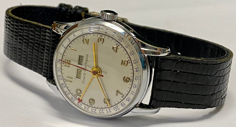 GIRARD PERREGAUX Vintage 1940's SS w/ Date-Month & Silver Dial- $10K APR w/ COA! APR 57