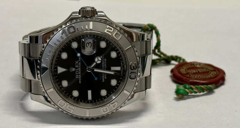 ROLEX Yacht-Master Date Automatic Oyster Perpetual Stainless Steel Watch w/ Platinum Bezel & Rare Rhodium Dial - $40K Appraisal Value! ✓ APR 57