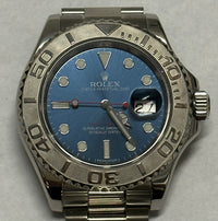 ROLEX Yacht-Master Date Automatic Oyster Perpetual Stainless Steel Watch w/ Platinum Bezel & Blue Sapphire Dial - $18K Appraisal Value! ✓ APR 57