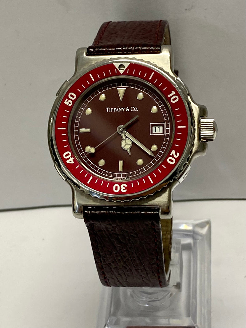 TIFFANY & CO. Diving #M0710 SS w/Maroon Red Bezel Men's Watch - $10K APR w/ COA! APR 57