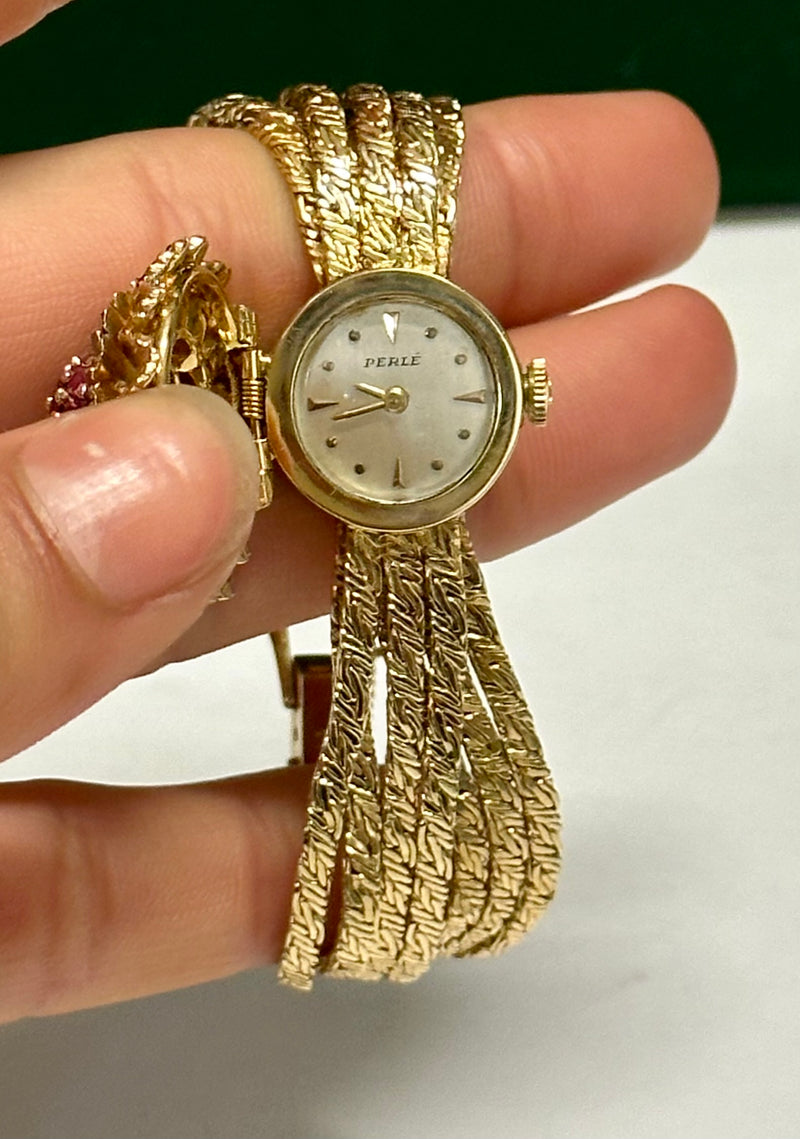 PERLE Diamonds And Ruby's Vintage 1940s Yellow Gold Wristwatch- $40K APR w/ COA! APR57