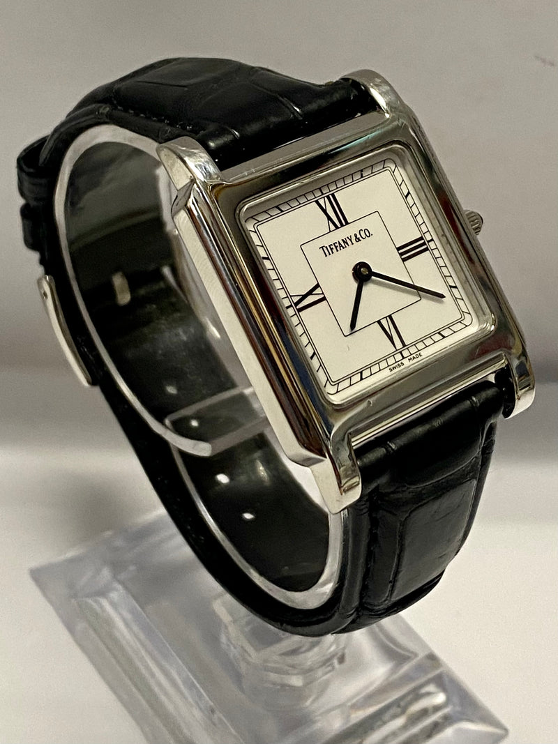 TIFFANY & CO. Beautiful Square Stainless Steel Quartz Wristwatch on Original Black Strap - $3K VALUE APR 57