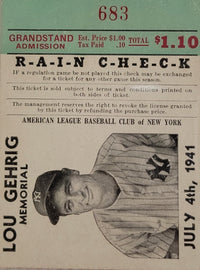 LOU GEHRIG JULY 4TH, 1941 MEMORIAL STUB CARD NEW YORK YANKEES - $20K APR w CoA!! APR57