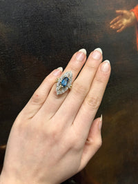 ANTIQUE SAPPHIRE AND DIAMOND SOLID YELLOW AND WHITE  GOLD RING  - $15K APPRAISAL VALUE! APR 57