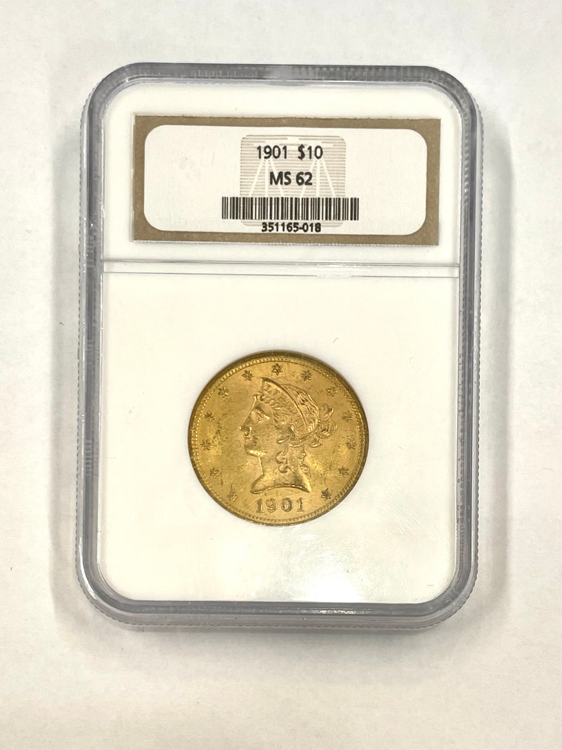 1901 $10 Dollar Gold USA Liberty Head MS 62(NGC) - $2.5K APR w/ COA APR57