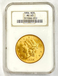 1904 $20 Dollar Gold Liberty Head MS 63 (NGC) - $4K APR w/ COA APR57