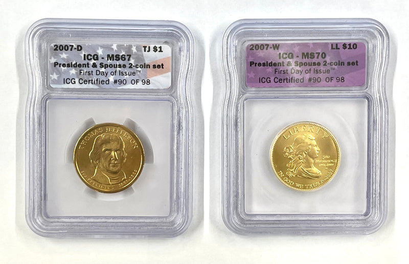2007 President & Sponse 2-Coin Set MS70 and MS67 (ICG) - $5K APR w/ COA APR57