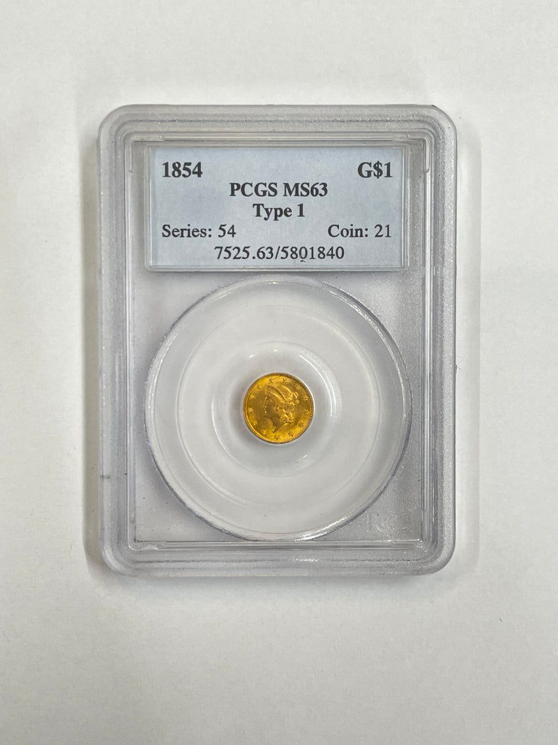 1854 Type 1 Gold Dollar Liberty Head PCGS MS 63 $1 - $4K APR w/ COA APR57