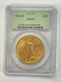 1914-S $20 Spectacular ST GAUDENS Gold coin MS 63 (PCGS) - $4K APR w/ COA APR57