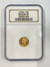 1888 US Liberty Head Gold $1 Coin BASS MS 65- $8K APR w/ COA APR57