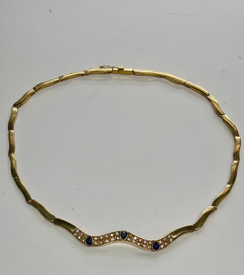 Ladies Sapphires and Diamonds 18k Yellow Gold Necklace - $35K APR w/ CoA!!!!! APR 57