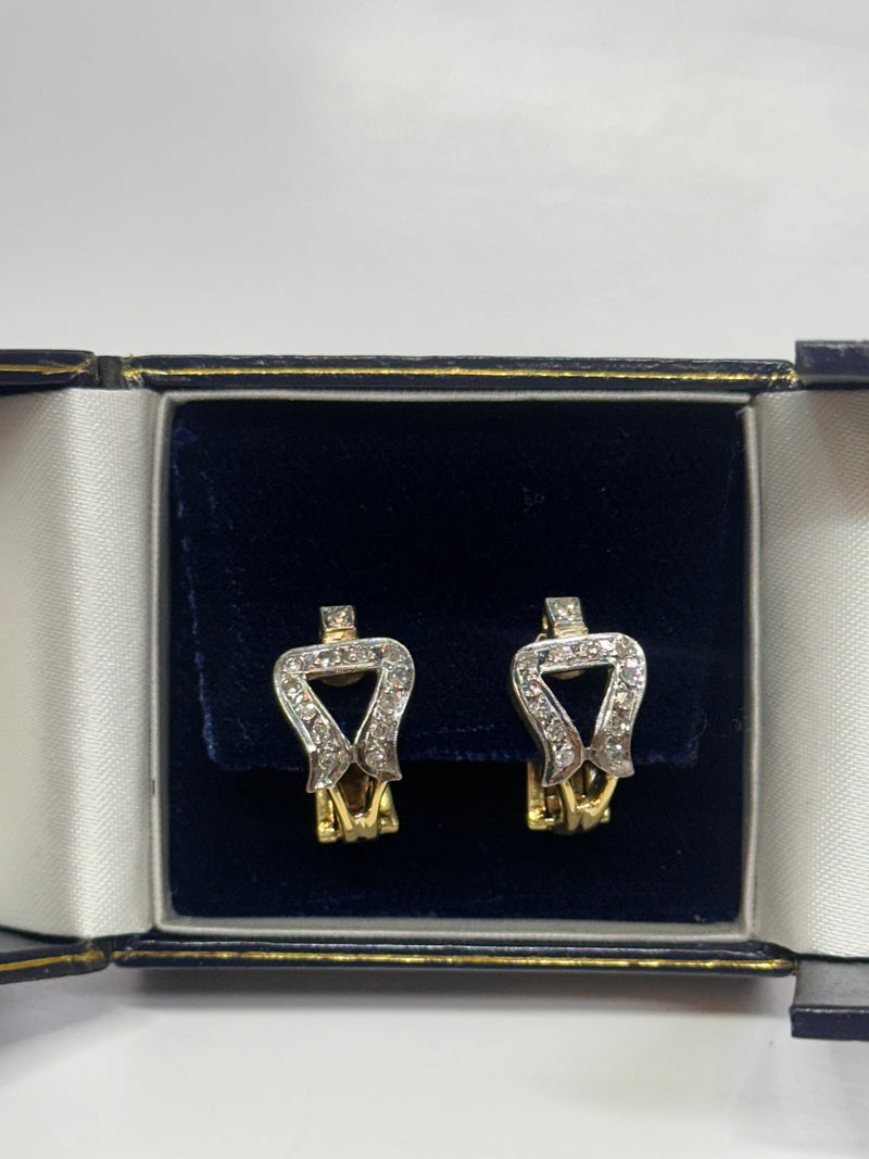 LADIES DIAMOND 18K YELLOW &WHITE GOLD FRENCH CLIP EARRINGS-  $10K  APR w/ CoA!!! APR57